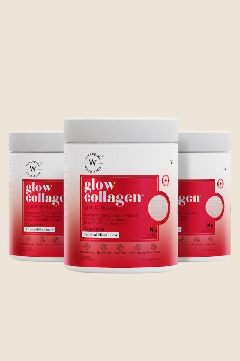 wellbeing nutrition glow collagen with glutathione Buy Wellbeing Nutrition Pure Collagen & Glutathione Skin, Hair & Nails  Combo Online at Best Price in India on Tira Website & App main image 1