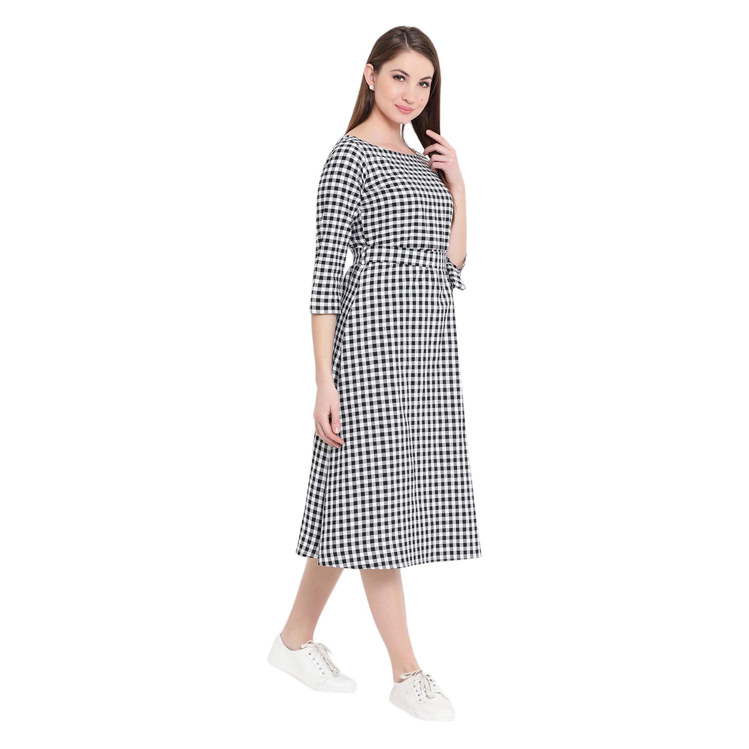 Buy THROW SOME ON BLACK  WHITE CHECKERED DRESS for Women Online in India