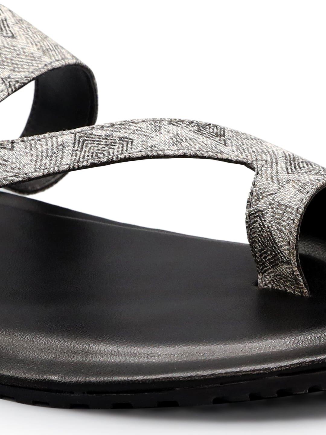 Grey Block Print Strap Chappals • Prabhdeep kaur • HYPD display picture 1