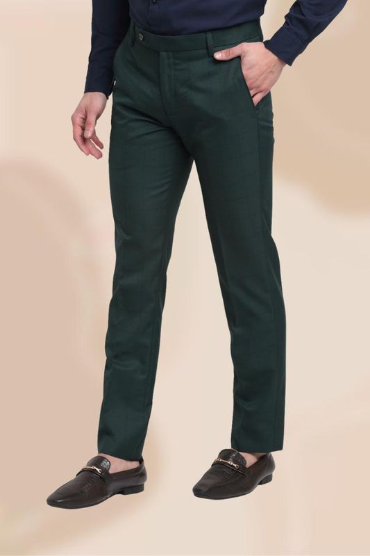 Olive Green Solid Italian Fit Cotton Blend Formal Trousers For Men – TAD